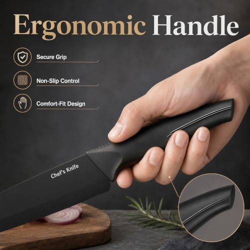LINHAO 14-Piece Black Kitchen Knife Block Set with Built-In Sharpener