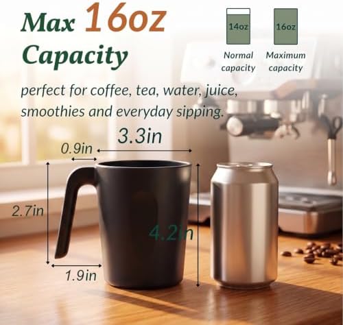Homienly Unbreakable Coffee Mug Set - 6 Wheat Straw Reusable Cups | Dishwasher Safe Drinking Glasses | Alternative to Plastic Mugs & Glass Cups 16 oz for Camping, Kitchen (Black)