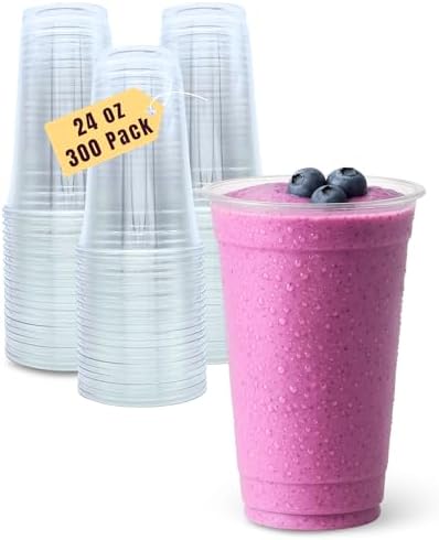 Aatriet 300 Pack 24 oz Clear Plastic Cups, 24oz Clear Disposable Punch Cups Wine Glasses, Sturdy Recylable Drinking Cup for Wedding Party, Cocktail Cup, Plastic Tumblers for Cold Drinks