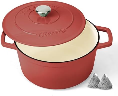 Ciwete Enameled Cast Iron Dutch Oven Pot, 6 Quart, Red
