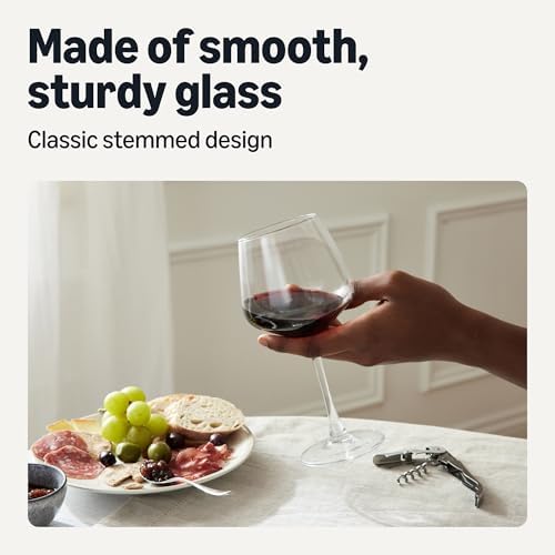 Amazon Basics Stemmed Red Wine Glasses, Dishwasher-Safe, 4-Piece Set, 20 oz. (Pack of 3)