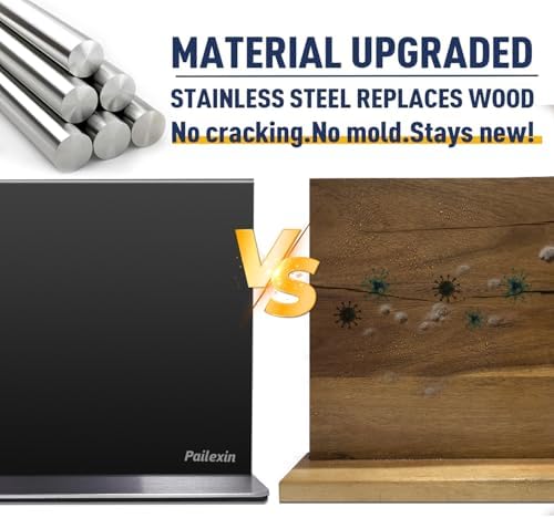 Magnetic Knife Block Without Knives—Black Stainless Steel Double-Sided Magnetic Knife Holder Stand with Strong Magnets, Knife Storage Organizer for Kitchen Counter top, 16 inch