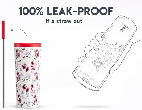 Meoky 24 oz Insulated Tumbler with Lid and Straw, Stainless Steel Vacuum Insulated Tumbler, Keeps Cold for 24 Hours, 100% Leak Proof, Fits in Car Cup Holder (Elegance)