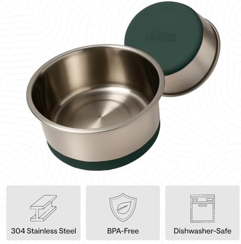 GORILLA GRIP Dog Bowls, Food Grade Stainless Steel, Set of 2, 2 Cup, Green