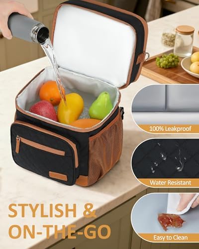 CAMTOP Lunch Box for Women Men Insulated Lunch Bag Lunch Tote Bag Leakproof Thermal Cooler Large Capacity for Travel Work School Picnic (Black Brown - 2 Deck, XX Large - 2 Deck)