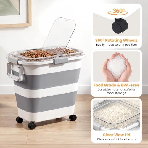 2 Pack 25 Lbs Dog Food Storage Container, Collapsible Rice Container