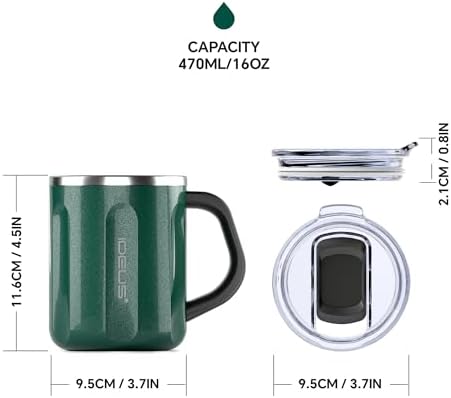 Ideus 16 oz Insulated Coffee Mug with Lid and Handle (Deep Green)