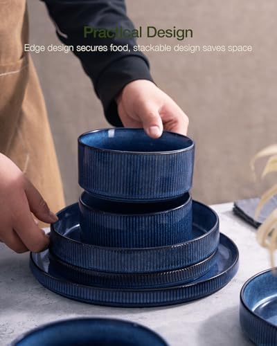 Famiware Star Stoneware Dinnerware Set, Reactive Glaze Plates & Bowls for 4