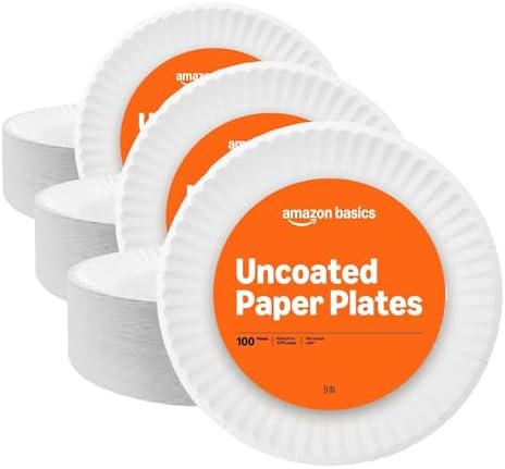 Amazon Basics 9" Uncoated White Paper Plates 3 Pack (300 count)