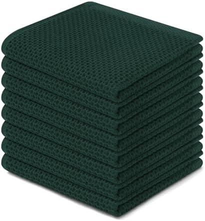 Homaxy 100% Cotton Waffle Weave Kitchen Dish Cloths 8-Pack, Blackish Green