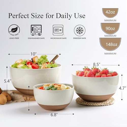 AmorArc Ceramic Mixing Bowls,Stoneware Nesting Bowls Set of 3 for Kitchen