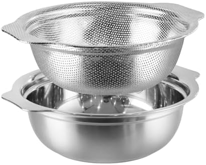 Extra Large 5.5QT Stainless Steel Colander, Large Capacity Rice Colander with Mixing Bowl, Rice Strainer for Vegetables, Fruit, Spaghetti, Pasta Strainer, Dishwasher Safe(2PC)
