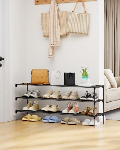 Kitsure Shoe Rack - Non-Woven Shoe Rack Shelf, 43.3" Wide - 3 Tier, Black