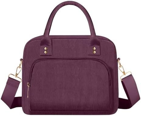 Lunch Bag Large Insulated Lunch Box for Women Men Adult Cute Purple Lunchbox Corduroy Lunch Bags Boxes Pail with Adjustable Shoulder Strap for Work Mom Picnic Office Travel 11.4×6.8×9.1 inches 11.5L