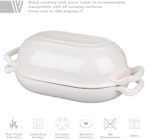 VORRINGARD Enameled Cast Iron Sourdough Bread Oven, Dutch Oven, Loaf Cast Iron Bread Pan for Homemade Bread Baking, Meatloaf Pan with Lid, 5QT, White