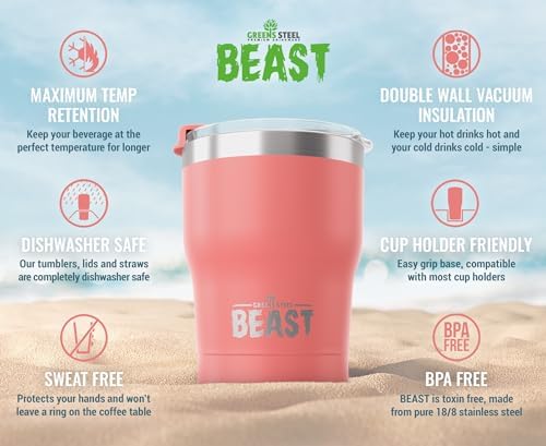 Beast 10 oz Tumbler Stainless Steel Vacuum Insulated Coffee Ice Cup Double Wall Travel Flask (Blossom Pink)