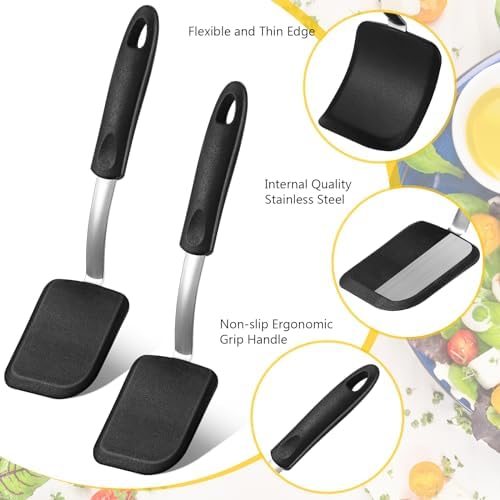 2 Pcs Mini Silicone Cookie Brownie Spatula,Solid Flat,Black
