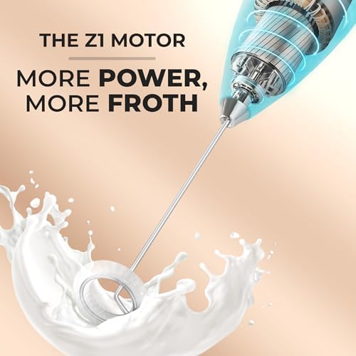 Zulay Kitchen Powerful Milk Frother Wand With Duracell Batteries - Ultra Fast Handheld Drink Mixer - Electric Whisk Foam Maker for Coffee, Lattes, Cappuccino & Matcha - Z1 Motor - Marine