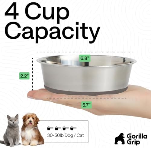 GORILLA GRIP Dog Bowls, Food Grade Stainless Steel, Set of 2, 4 Cup, Beige