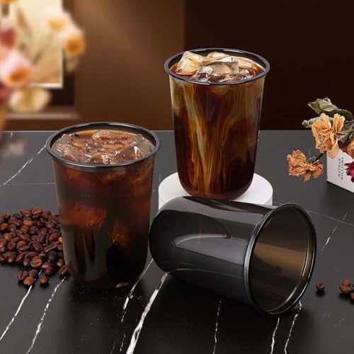 KesaPlan 100 Pcs 16oz Plastic Black Cups, Disposable Wine Cocktail Glasses