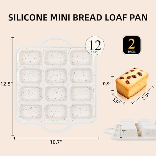 Silicone Mini Loaf Pans with Metal Reinforced Frame,12-Cavity loaf pans 2Pc