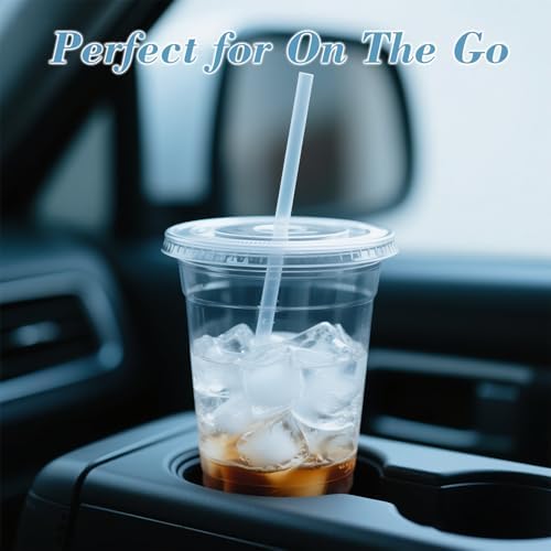 Ginkgo 100 Pack 24oz Clear Plastic Cups with Lids and Straws