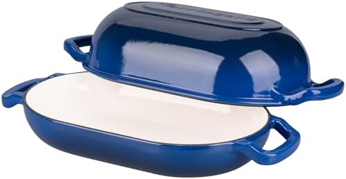 VORRINGARD Enameled Cast Iron Sourdough Bread Oven, Dutch Oven, Loaf Cast Iron Bread Pan for Homemade Bread Baking, Meatloaf Pan with Lid, 5QT, Blue