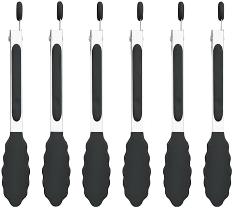 6PCS 7-Inch Silicone Tongs Set, Stainless Steel Tongs with Silicone Tips