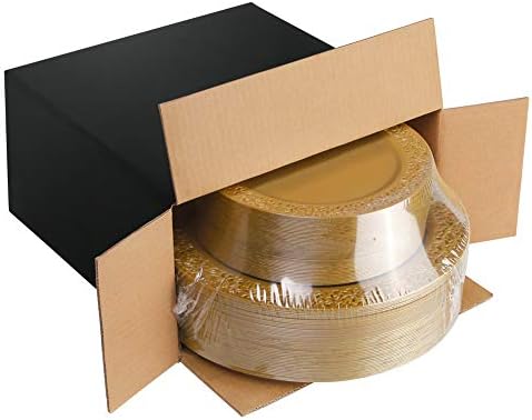 I00000 102 PCS Brown Gold Plastic Plates, Lace Design Disposable Plates, BPA Free Plates Includes: 51 Dinner Plates 10.25 Inch and 51 Salad/Dessert Plates 7.5Inch for Wedding and Party