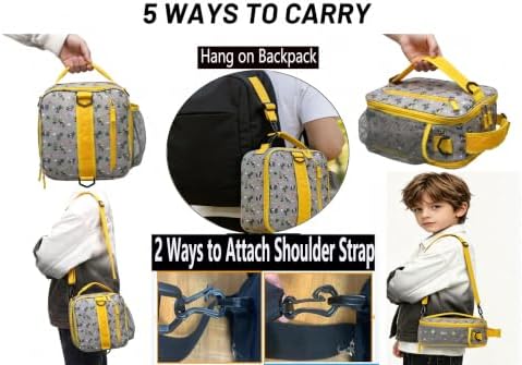 Expandable Lunch Box Kids,Cute Cartoon Insulated Lunch bag for Kids Boys Girls Portable Double-Capacity Lunchbox Special Design for school Picnic Outdoor