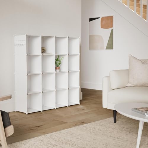 C&AHOME 16 Cube Storage Organizer Cube Shelves Units Storage Cubes, Milky