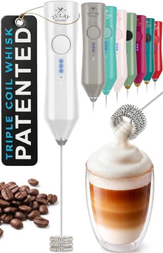 Zulay Kitchen Rechargeable Milk Frother Handheld - Frother Wand, Drink Mixer, Electric Whisk Frother, for Cappuccinos, Matcha & Protein Powder - Dynamic Triple Whisk, 3 Speed 500mAh White