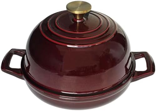 La Cuisine Enameled Cast Iron Round Bread Dutch Oven for Sourdough Crusty Bread & High‑Heat Baking. Oven-Safe 550°F/287°C, Internal Matte Black Enamel Coating, 5 QT, Cranberry