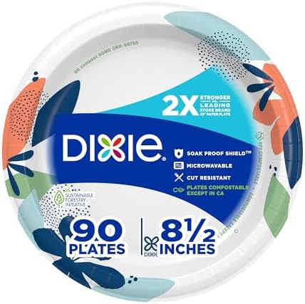 Dixie Paper Plates 8.5 Inch, 90 Count, Disposable Plates