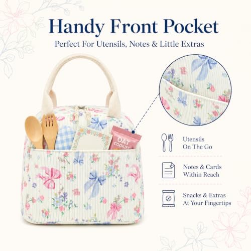 Bluboon Lunch Bag for Women Men Cute Corduroy Lunch Tote Bags Reusable Insulated Lunch Box Large Capacity Reusable Insulated Cooler for Work Picnic or Travel