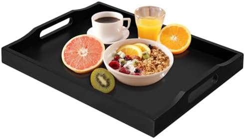 RRX Bamboo Food Serving Tray with Handles,Breakfast Bed Tray (Black)