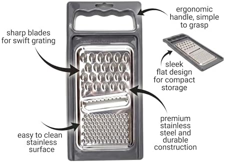 Cheese Grater with Handle, Stainless Steel, Cheese Shredder, Fruit and Vegetable Zester, Multifunction Kitchen Tool, Hampton Distribution