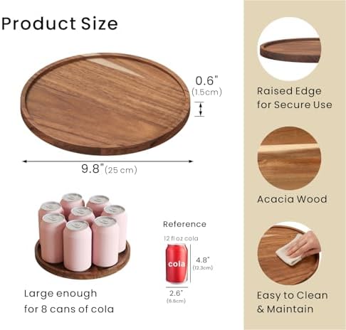 VERTORGAN Acacia Wood Serving Tray,9.8 Inch Decorative Trays,Home Decor