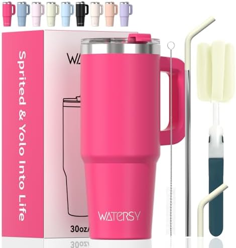 20 oz Tumbler with Handle,Tumbler with Lid and Straw,Double Wall Insulated Cup Stainless Steel Travel Mug(Cold for 34 Hours),Water Bottle for Iced Tea,Coffee,Cold Beverages(Gloss Pink)