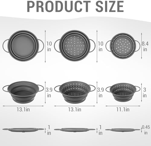 3 Pack Collapsible Colander with Strainer Bowl Set,Grey