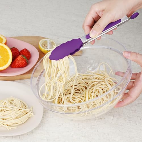 HOTEC Small Silicone Kitchen Tongs 7-Inch Mini Serving Tongs, Set of 3
