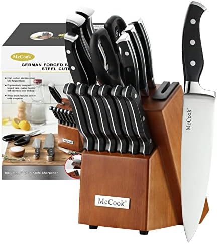 McCook Kitchen Knife Set 15PC Knife Block Set w Built-in Sharpener