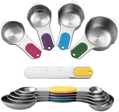 Spring Chef 9 Magnetic Measuring Cups & Spoons Set w/Leveler, Multicolor