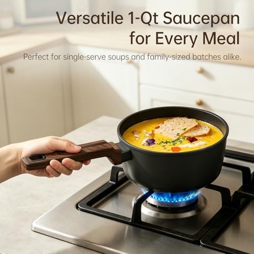 MsMk 1 QT Nonstick Saucepan with Lid, Grey Induction Cooking Pot