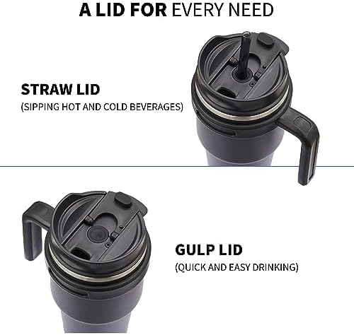 20 oz Insulated Travel Coffee Mug Tumbler with Handle and Straw
