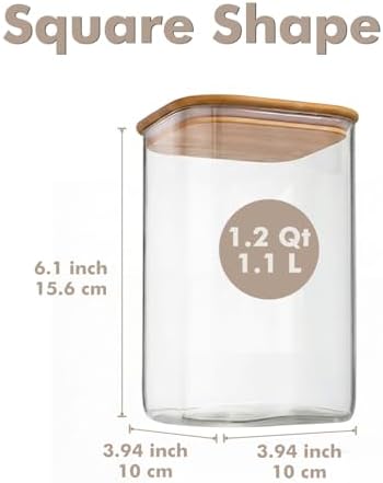 4-Pack 1.2Qt Square Glass Storage Jars with Bamboo Lids