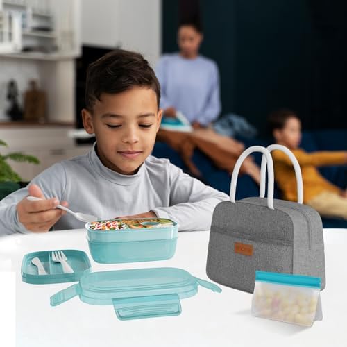 JBGOYON Leakproof Bento Box & Insulated Lunch Bag Set, 4-Piece, Gray/Green
