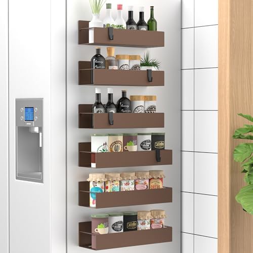 HuggieGems Metal Magnetic Spice Rack for Refrigerator Bronze, 6 Pack