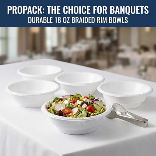 18 oz Plastic Bowls, 50 Count - Heavy-Duty Disposable Bowls for Soup, Salad, Cereal, Pasta, Parties & Catering (Pack of 2)