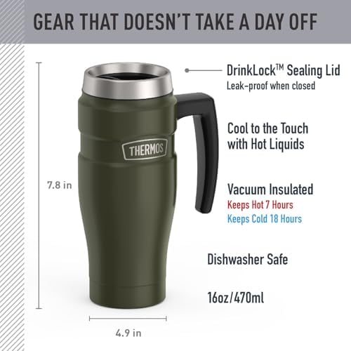 THERMOS Stainless King Travel Mug with Handle, 16oz, Army Green
